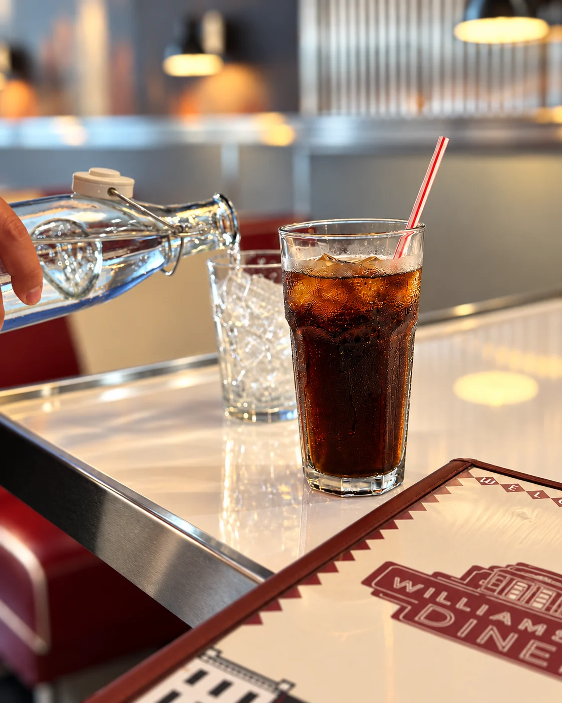 A fountain drink being prepared at the Williamsburg Diner counter